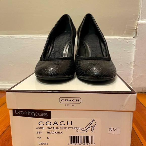 Coach Shoes - Coach black snake skin texture/suede heel pumps size 7